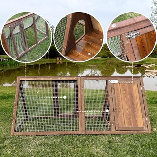 Outdoor Chicken Coop Wooden A-Frame Small Animal Coop Rabbit House Quail Cages with Outdoor Runs & Ventilated Wire Fence Suitable for Garden Backyard Farms 47 x 18 x 19.5 in (Brown) - color: Brown