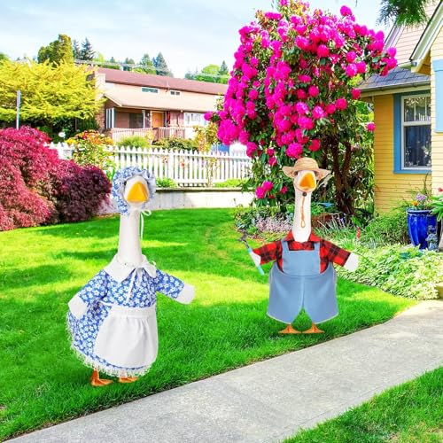 2 Set Porch Goose Outfit Spring Gardener Goose Clothes with Small Flower Pot for 23" Cement Outdoor Patio Yard Decor(Heart) - style: Heart