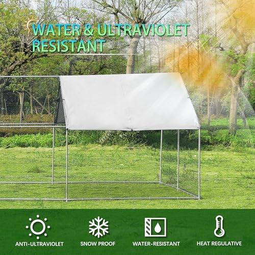 Large Metal Chicken Coop Round Top Upgrade Tri-Supporting Wire Mesh Chicken Run,Chicken Pen with Water-Resident and Anti-UV Cover,Duck Rabbit House Outdoor (19.5'L x 9'W x 6.5'H) - size: 234.0"L x 108.0"W x 78.0"H