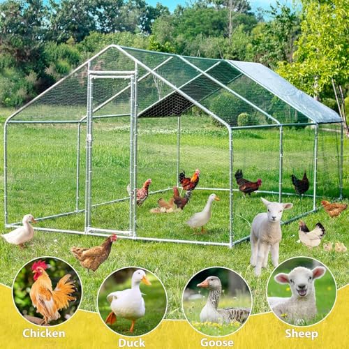 Large Metal Chicken Coop, Chicken Runs for Yard with Cover Walk-in Poultry Cage for 10 20 Chickens, Chicken Pen Duck Coop Hen House with Water-Resident Top and Feeding Door 19.2Lx9.84Wx6.6H FT - size: 230.0"L x 118.0"W x 79.2"H
