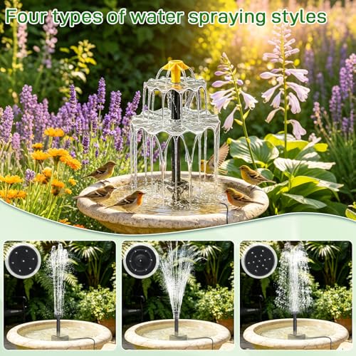 Upgrade 2W Solar Fountain Pump Kit with 4 Nozzles & 9.94FT Cable | Outdoor 7V DIY Solar Fountain for Bird Bath, Garden, Pool, Pond, Cascading Water Flow, Attracting Birds - color: 2w Solar Fountain