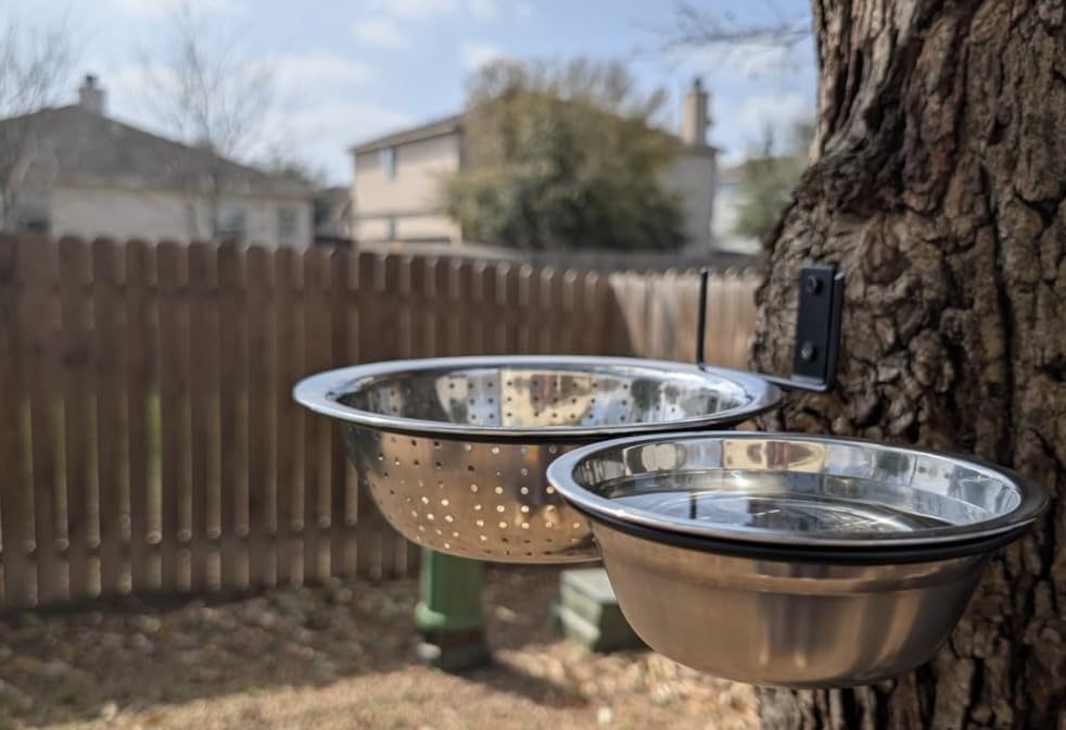 2-Hoop Squirrel/Bird Feeder, 2025 Cute Metal Bowl Outside Tree Mounted, 8.5" Drainage + 5.5" Solid Bowl for Food/Water, Perfect Squirrel Feeders for Yard - size: 2-Hoop - 14" Length