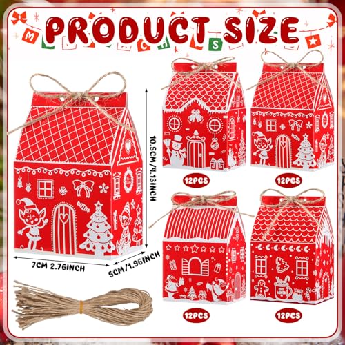 Zhanmai 48 Pcs Christmas Treat Boxes Candy Red Village Vintage Mini Gingerbread House Favor Box Christmas Party Paperboard Gift Boxes for Xmas Holiday Party Treat Cookie Goodie Snack Gift Packaging - style: Red Christmas