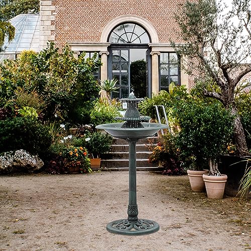 37" Outdoor Pedestal Water Fountain and Birdbath, Green | all Outside 3-Tiered Pedestal Antique Water Fountain and Birdbath for Garden Patio Deck Porch Backyard, 5L Capacity - color: Green