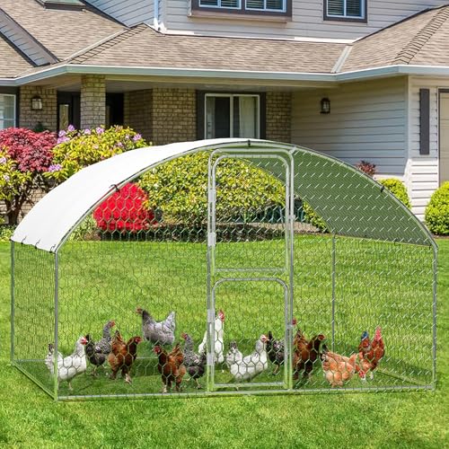 Large Walk-in Metal Chicken Coop for 10 Chickens,Heavy Duty Reinforced Wire Mesh Run with All-Weather Waterproof & Anti-UV Cover,Secure Lock - Outdoor Poultry Pen for Chickens,Ducks (Dome Roof) - size: Small Dome Roof