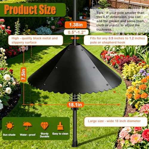 Upgrade Metal Squirrel Baffle for Bird Feeder Round Pole, for 0.5-1.2" Pole | 18 Inch Wide Heavy-Duty, Weatherproof & Chew-Proof Squirrel Deterrent, Bird House Guard for Outdoor