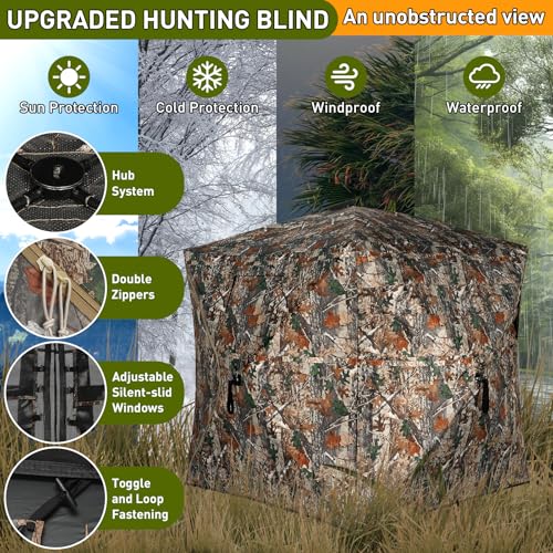 TLC Sport Hunting Blind with Carrying Bag, 270/360 Degree See Through Ground Blind, Pop Up Hunting Tent Portable Concealed Camouflage Tent for 2/3/4 Person - size: 2-3 Person