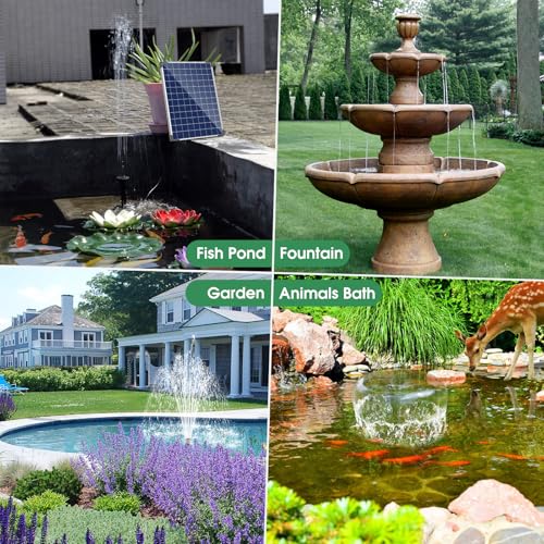 Antfraer 25W Solar Fountain Pump, Solar Water Pump 340GPH Flow Adjustable, Solar Pond Pump with 16.5Ft Cord & PVC Tubing for Pond Small Pond Garden Waterfall Backyard Hydroponics Water Features - size: 25W