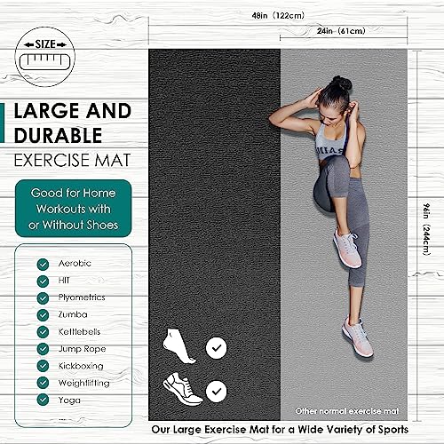 Large Exercise Mat, 8' x 6'/8' x 4'/6' x 4' Extra Durable Workout Mats for Home Gym Flooring, High-Density Gym Mats Cardio Mat for Jump Rope, MMA, Stretch, HIIT, Shoe-Friendly, Non-Slip, Non-Toxic - size: 8mm