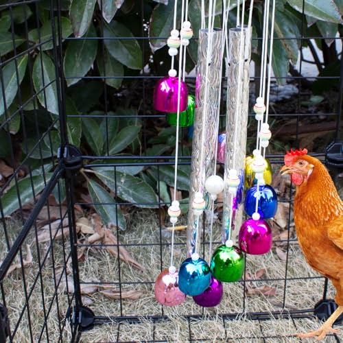 Chicken Toys for Coop, Chicken Wind Chime Enrichment Toys, Hanging Chick Peck Toy with 4 Aluminum Tubes 11 Bells, Chick Musical Coop Accessories - style: B