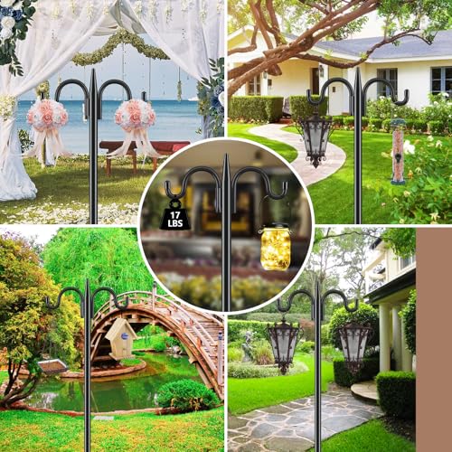 Gtongoko Squirrel Proof Bird Feeder Pole, 92 Inch Double Shepherds Hook with 19 Inch Squirrel Baffle, Heavy Duty Adjustable Outdoor Bird Feeder Stand with 5-Prong Base for Garden, Plants, Black - size: 92 Inch Pole & Baffle