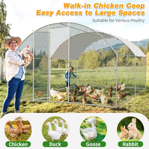 Outvita 13×10 FT Large Metal Chicken Coop Walk-in Poultry Cage | Waterproof & Anti-UV Round Arch Cover and Galvanized Mesh Support Ducks, Rabbits, Hens, Yard, Backyard or Farm Us - size: 156.0"L x 120.0"W x 78.0"H