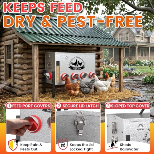 16-Gal Metal Automatic Chicken Feeder with 10 Feeding Ports | 88LB Capacity, Anti-Waste Design, Rust-Proof Alloy Steel, Clear Viewing Window, 3-Level Legs for Outdoor Chicken Coops - size: 16GAL-88LB
