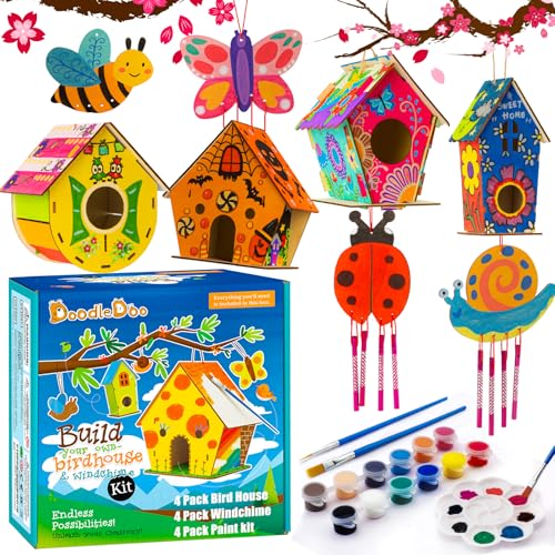 8 Pack Bird House & Wind Chime Kits, Birdhouse DIY Crafts for Kids 4-12 | Summer Arts and Craft for Children, Buildable Birdhouses Boy Girl to Build, Birthday Valentine's Day Gift 3+