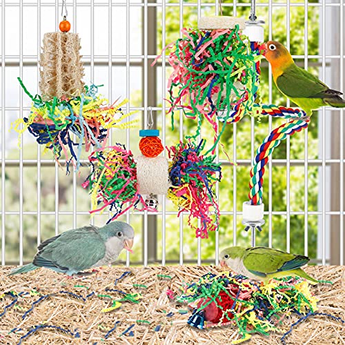 Bird Shredding Foraging Toys Parakeet Toy Chewing Hanging Toy Shredded Paper Bird Cage Accessories Bird Rope Perch for Conure Cockatiel Budgies Lovebird Parrotlet - color: Without Rope Perch