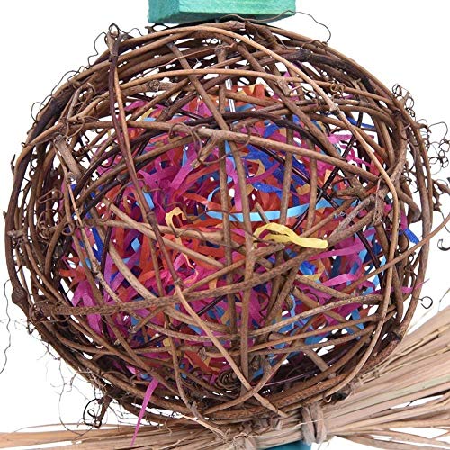 Litewoo Bird Chew Shredder Foraging Toy Natural Rattan Ball Preening Toy with Paper Strips Bell Toy for Parakeet Cockatiel Budgie Conure Lovebird Finch Canary African Grey Cage Accessories (1 PC)