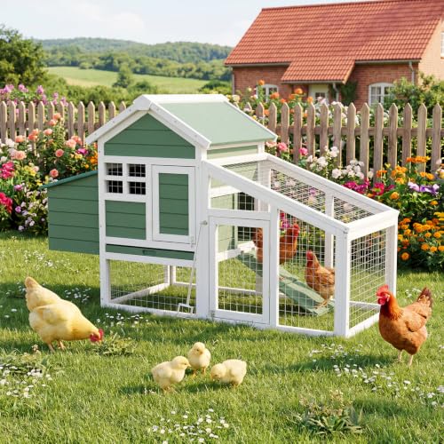 Garvee Wooden Chicken Coop with Nesting Box, Outdoor Hen House | Poultry Cage with Anti-Slip Ramp, Waterproof Roof, Pull-Out Cleaning Tray, for Chicken, Duck, Quail, Backyard