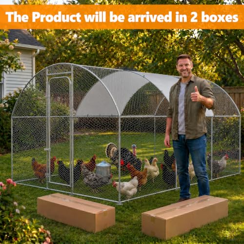 Metal Chicken Coop with Waterproof Curved Roof, 19.7×9.8×6.4ft | Thickened Steel Frame, Predator-Proof Wire, Weatherproof & UV Resistant Cover, Detailed Assembly Guide & Tool Kit - size: 236.4"L x 118.1"W x 76.8"H