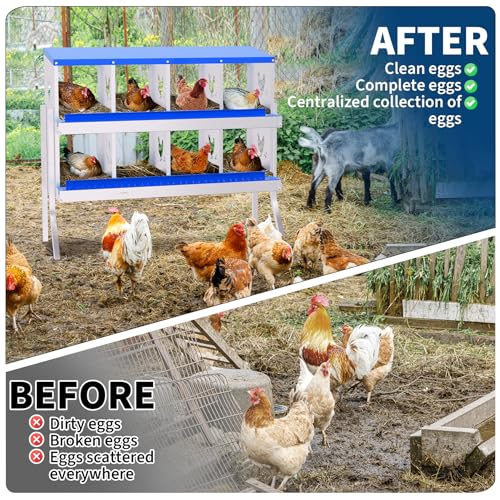 8 Compartment Galvanized Metal Chicken Nesting Box with Support Legs, Easy Install & Clean Roll Out Egg Laying Boxes for Backyard Chicken Coop, Anti-Rust Egg Protection Nest,Blue - color: Blue, size: 8 holes with legs