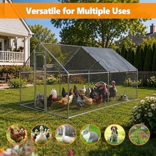 Metal Chicken Coop with Waterproof Pitched Roof, 13.1×9.8×6.4ft | Thickened Steel Frame, Predator-Proof Wire, Weatherproof & UV Resistant Cover, Detailed Assembly Guide & Tool Kit - size: 157.2"L x 118.1"W x 76.8"H