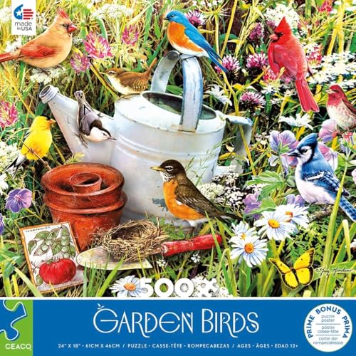 Ceaco - Garden Birds - 500 Piece Jigsaw Puzzle for Adults | Art by Greg Giordano, Made in USA, Includes Poster, Giftable, Frameable
