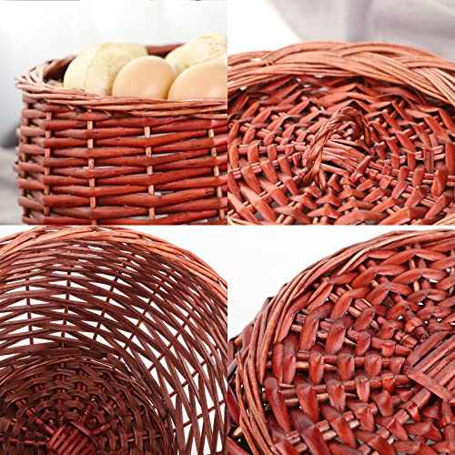 Wicker Storage Basket, Food Storage Container with Lid for Egg Kitchen Potatoes Fruit Vegetables (Brown)