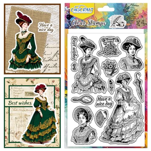 CHGCRAFT Retro European Woman Clear Stamps Victorian Lady Transparent Stamps Female Silicone Clear Stamp Seals for DIY Scrapbooking Photo Album Decoration, 4.3×6.3 inch - style: European Woman
