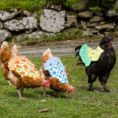 Whaline 8Pcs Chicken Saddles for Hens Summer Fruit Theme Chicken Apron with Elastic Straps for Poultry Protector Wing Back Feather Fixer Supplies