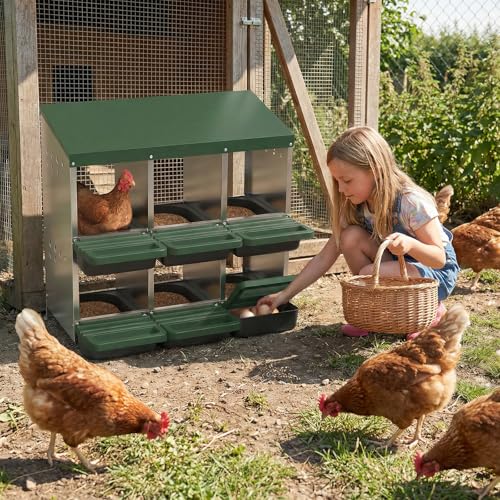Garvee 6-Hole Chicken Nesting Box with Removable Lid, Metal Chicken Coop with Roll Away Design/Easy Egg Collection/Ventilation Holes, for Chicken Coops, Duck Coops and Hens (Green) - color: GREEN, size: 31.9"L x 20.5"W x 31.1"H