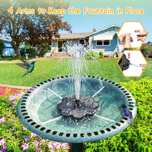 3.5W Solar Fountain with 2000mAh Battery - Work On Cloudy Day- Upgrade Lucky Flower Glass Panel Solar Bird Bath Fountains, Hummingbird Water Fountain Pumps for Birdbath, Pool, and Pond