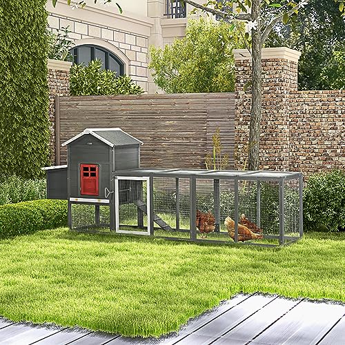 PawHut 118" Extra Large Chicken Coop Asphalt Roof for 3-6 Chickens Gray | Wooden Hen Run, Slide-Out Tray, Nesting Box, Hen Hutch - color: Gray