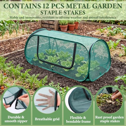 SATINIOR 3 Pack Garden Bed Cover 30% Sunblock Shade Cloth with Metal Anchoring Spikes 45"x22"x16" Mesh Netting Tent Crop Cage for Raised Bed Protects Plants Against Birds and Small Animals