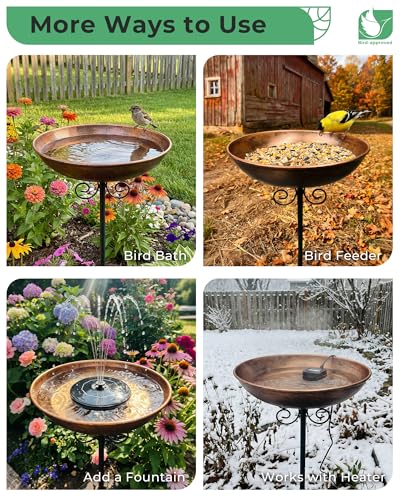 10" Small Metal Bird Bath with Stake, Outdoor Birdbath for Garden | 5-Prong Stake, Adjustable Height, Rust Resistant Finish, Easy Assembly, Shallow Bowl Design, Lawn Patio Decor - size: 10 "diameter, 1.6" depth