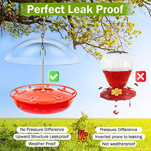 15.5 OZ Hanging Hummingbird Feeders for Outdoors with Rain Guard, Leak Proof Saucer Humming Bird Feeders with Ant Moat, 5 Flower Feeding Ports and Cleaning Brush for Garden Yard Patio (1 Pack)