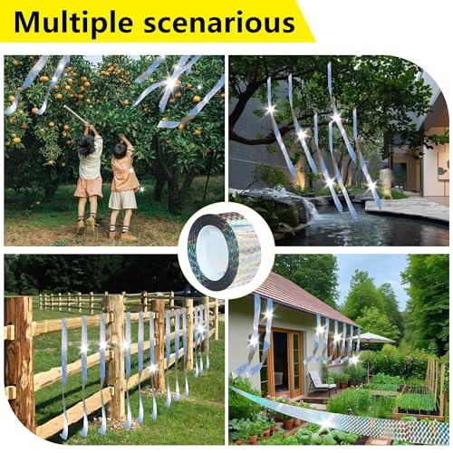 Bird Scare Reflective Tape, 295 Feet (2 Rolls), Double-Sided Reflective, for Repelling Sparrows and Woodpeckers, Suitable for Outdoor Use in Homes, Gardens, Farms, Orchards,Outdoor - size: 295 Ft*2