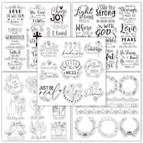 Whaline 5 Sheets Bible Verse Clear Stamps Christian Jesus Silicone Transparent Stamps Greeting Words Border Stamp Cards for DIY Card Making Scrapbooking Embossing Album Decor - style: Bible Verse