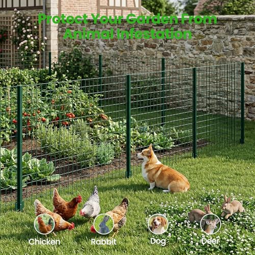 Welded Wire Garden Fence, 45.3Inch x 50FT Steel Poultry Fencing | Rust-Resistant Galvanized Animal Barrier Fence with Upgraded Metal Posts for Vegetable Garden, Flower Bed, Lawn, Backyards - color: Green, size: 45.3Inch x 50FT