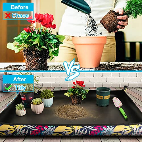 Extra Large Repotting Mat for Indoor Plant Transplanting and Mess Control 43.5"x 29.5" Thick Waterproof Potting Mat Succulent Gardening Mat Portable Foldable Potting Tray Unique Gifts for Plant Lovers - color: 1 Pcs Black Leaf Print, size: 43.5"x 29.5"