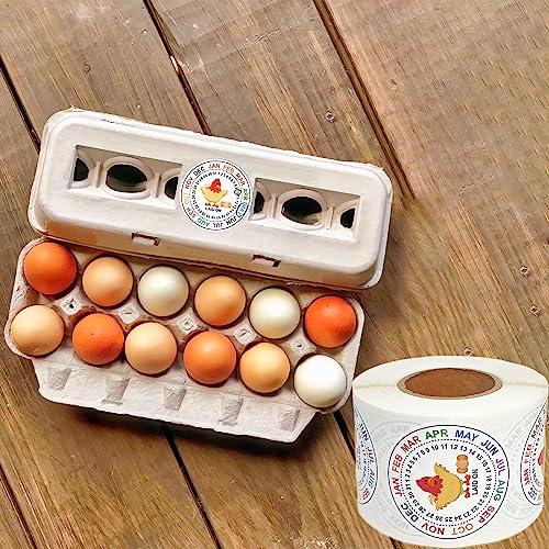 Eggs Laid On Date Stickers | Farm Fresh Eggs Carton Labels | 500 PCS/Roll | 2" Round Egg Date Packaging Stickers | Egg Stamps for Fresh Eggs | Egg Stamps for Fresh Eggs
