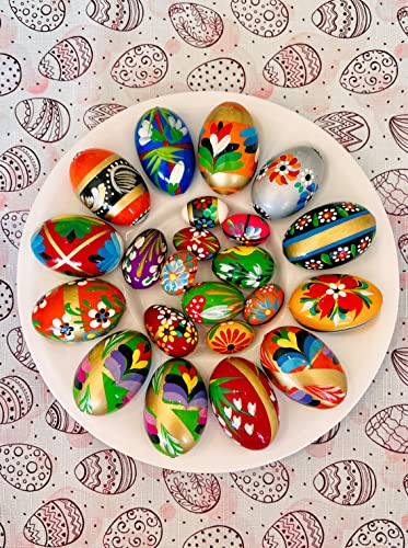 Polish Easter Hand Painted Wooden Eggs (Pisanki) Decorative Eggs for Easter Set of 6 Medium Eggs - size: Set of 6 Medium