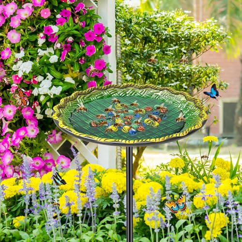 Bee Butterflies Watering Station, Standing Bee Feeder with Glass Marbles for Outside, Bee Bath Feeder with Metal Stakes Butterfly Puddler Garden Yard Déco (Green) - color: Green