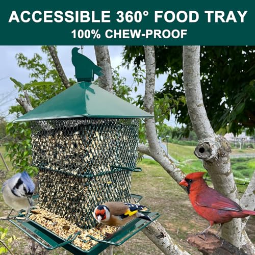 Bird Feeders for Outdoor Hanging, Heavy Duty Metal Bird Feeder, 6lb Large Capacity, Supports Cardinal, Finch, Blue Jay and Wild Birds - color: Dark Green