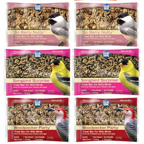 Blue Seal Suet Treat Bars for Wild Birds - No Mess Suet Feed, Food for Woodpeckers, Cardinals, Siskins, Sparrows & More - 8 oz Suet Feeder, Bird Seed Cakes (Variety Pack of 6)