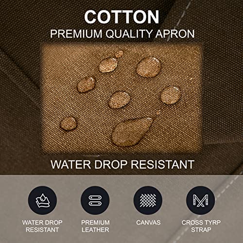 Hongsome Cotton Canvas Cross Back Apron for Art Painting Garden Chef Bartender Work,Women Men 3 Pockets Waterproof M-XXL - color: Brown