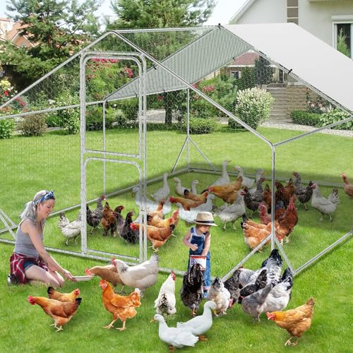 GarveeLife Large Metal Chicken Coop, Chicken Run with Cover, Large Chicken Run with Double Door for Outdoor Farm Yard (13.1 ft L x 9.8 ft W x 6.6 ft H) - size: 154.0"L x 78.7"W x 78.4"H