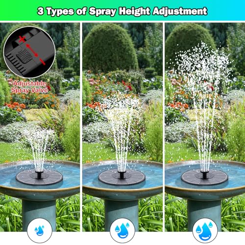SZMP 3.5W Glass Solar Fountain with Swivel-Out Fixed Rods, Solar Bird Bath Fountains with LED Lights and 2000mAh Battery, 7 Nozzles, Outdoor Solar Water Fountain Pump for Garden, Pool, Pond (Black) - color: Black