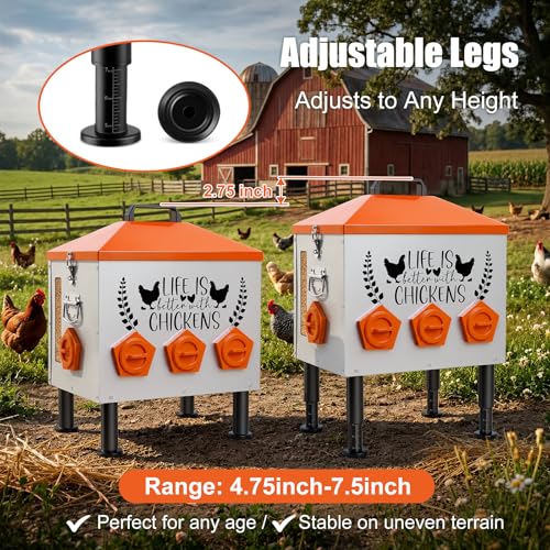 TGEYD 50LB Large Chicken Feeder – 8 Feeding Ports, No-Waste Poultry Feeder with Transparent Viewing Window, Anti-Roost Lid, & Scale-Mark Round Legs - size: 50LB