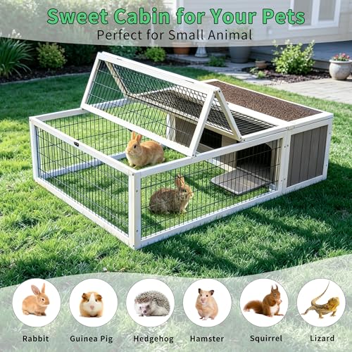 Wooden Tortoise Enclosure, Rabbit Cage Outdoor, Bunny Cage Guinea Pig Cages | Rabbit Hutch Tortoise Habitat Chicken Coop Small Animal Hutch Enclosure, Asphalt Roof, Floorless Design-Grey + White Trim - color: Grey&White Trim-1