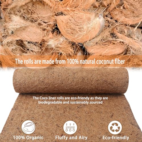 Coco Liner Roll 16x80 Inch Natural Coconut Fiber Mat for Planters | Natural Coconut Fiber, Cut-to-Fit Liner Roll, Ideal for Hanging Baskets, Planters, Window Boxes & Garden Use - size: 16in X 80in