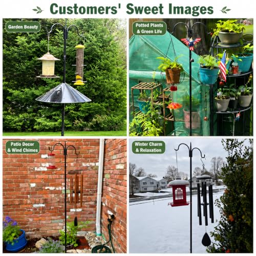 Gtongoko Bird Feeder Pole for Outdoors Heavy Duty, 2 Pack 92 Inch Double Shepherds Hook with 5-Prong Stable Base, 3/4 Inch Thick Hummingbird Feeder Stand for Hanging Plants, Lanterns - size: 92 Inch